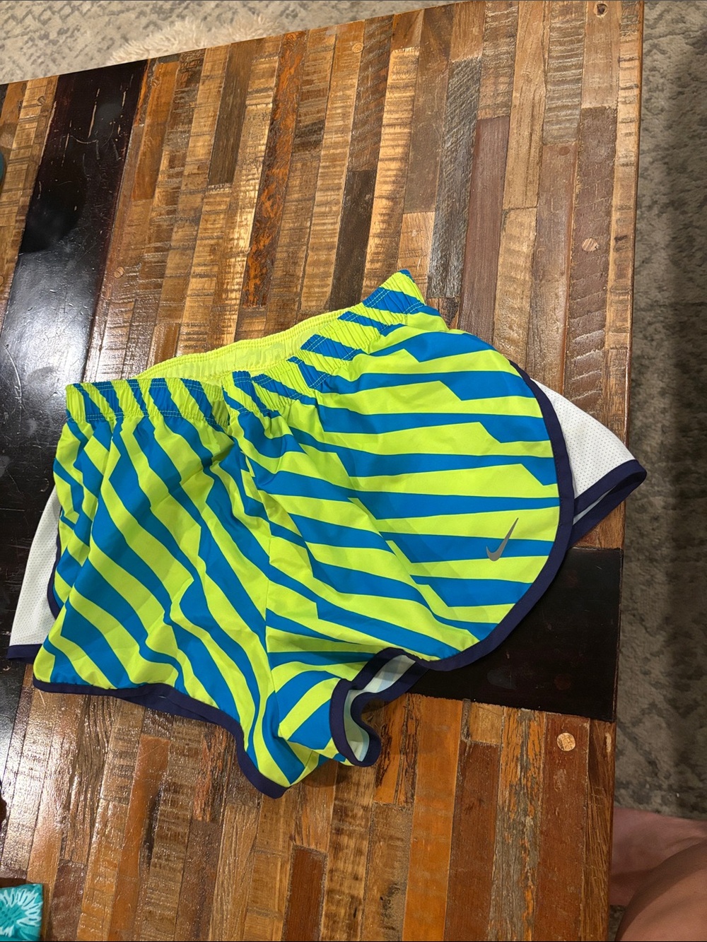 Nike Bright Yellow and Electric Blue Striped Running Shorts